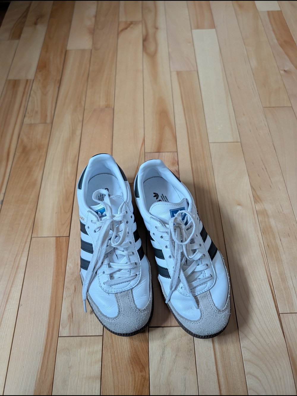 adidas Kids White Sneakers with Black Stripes and Suede Toe